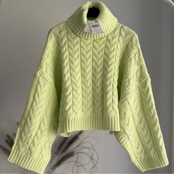 Mango Cable Knit Oversized Knit Light Green Sweater New - Picture 1 of 4